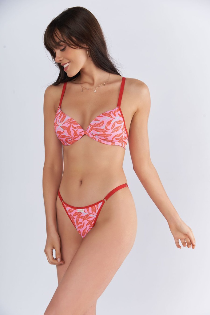 Conjunto Triangulo De Microfibra Estampada Leaves Con Tanga Regulable Laila Lenceria