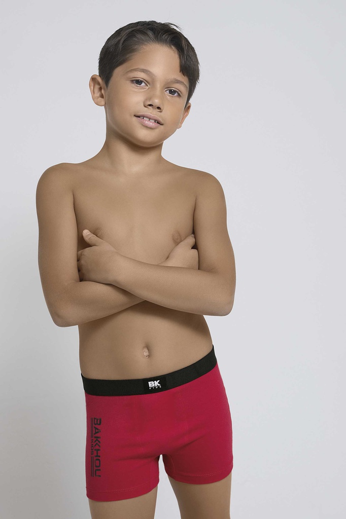 BOXER NIÑO ALGODON Y LYCRA. LISO CON ESTAMPA LOCALIZADA BAKHOU KIDS, ELASTICO LISO NEGRO