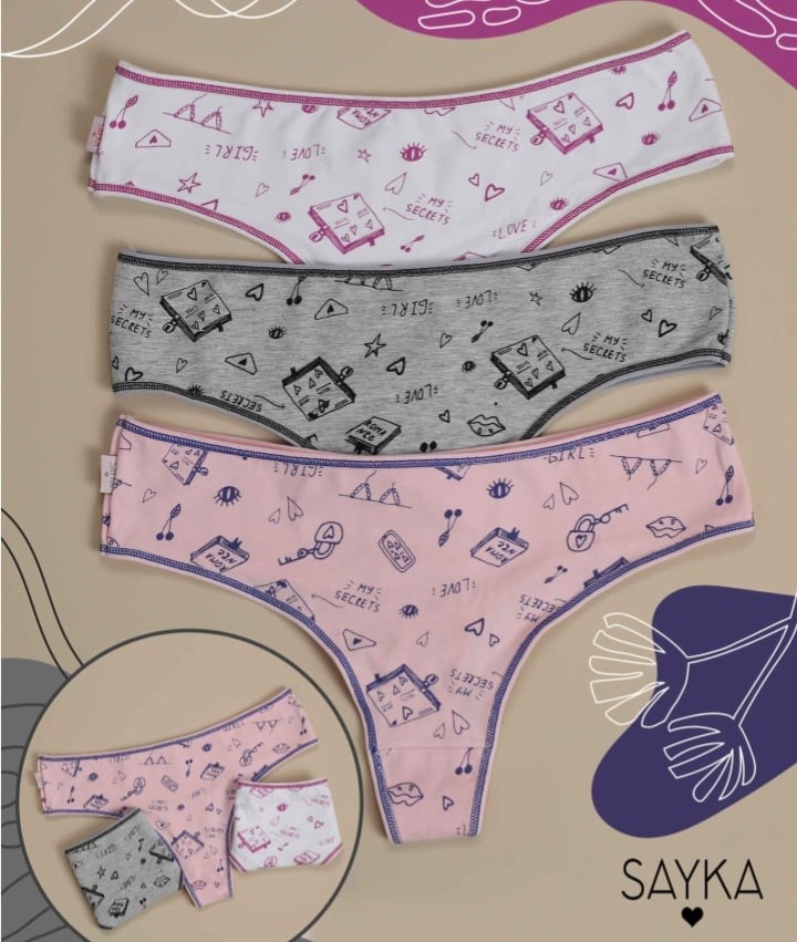 Pack x 3 Colaless alg/lycra estampada love girl