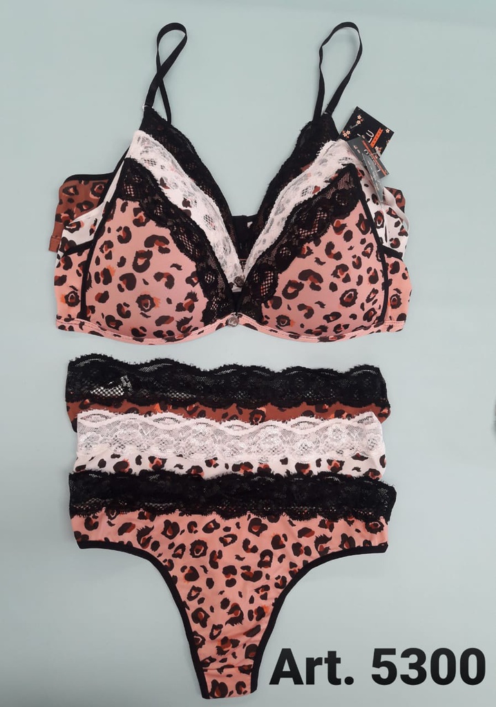 OFERTON - Conjunto triangulo taza soft microfibra animal print con puntilla