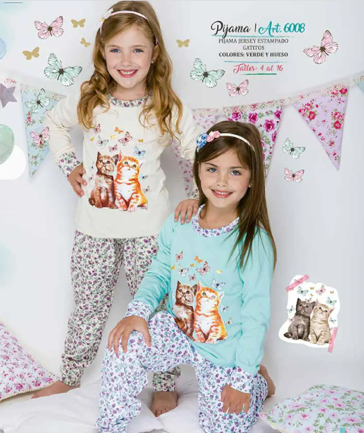 LIQUIDACION ! - INV. PIJAMA INVIERNO NENA GATITOS ESTAMPADO