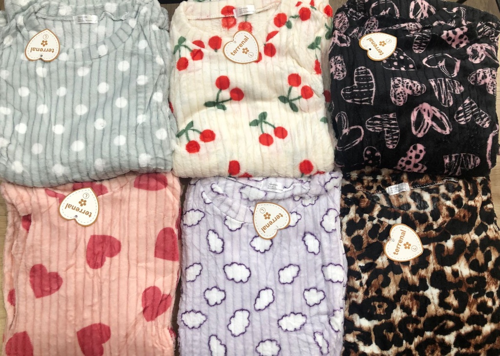 INV.  PIJAMA TERRENAL SOFT PELUCHE ESTAMPADO ACANALADO - 6019