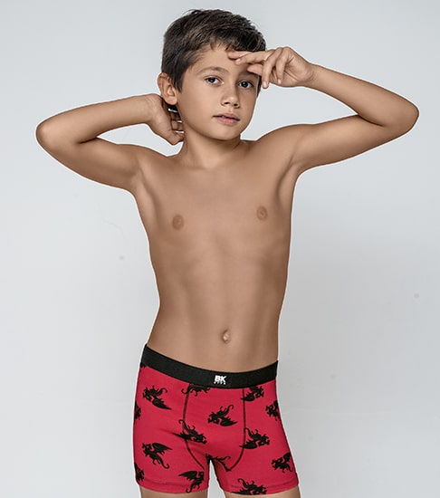 BOXER NENE ALGODON Y LYCRA, ESTAMPADO DRAGONES Y ELASTICO NEGRO LISO