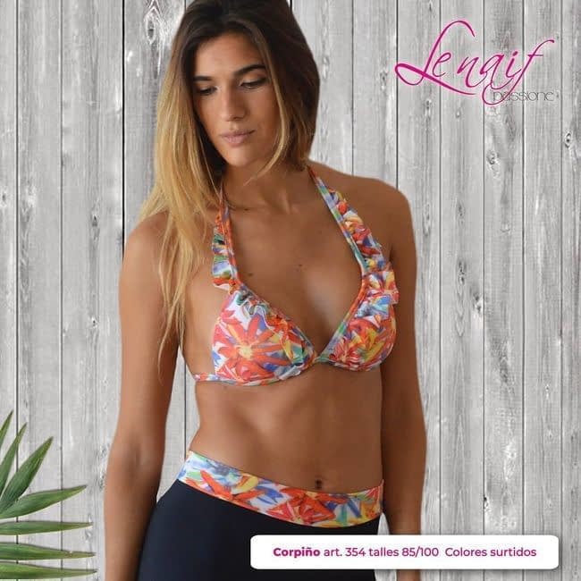 LIQUIDACION -15% DESCUENTO ! MALLA CORPIÑO TRIANGULO SOFT C/ VOLADOS EN BRETEL ESTAMPADO
