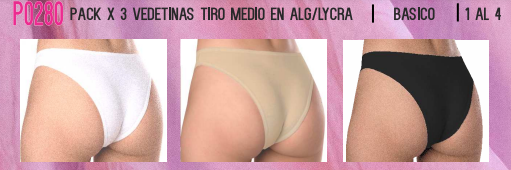 PACK X3 VEDETINAS TIRO MEDIO DE ALGODON Y LYCRA