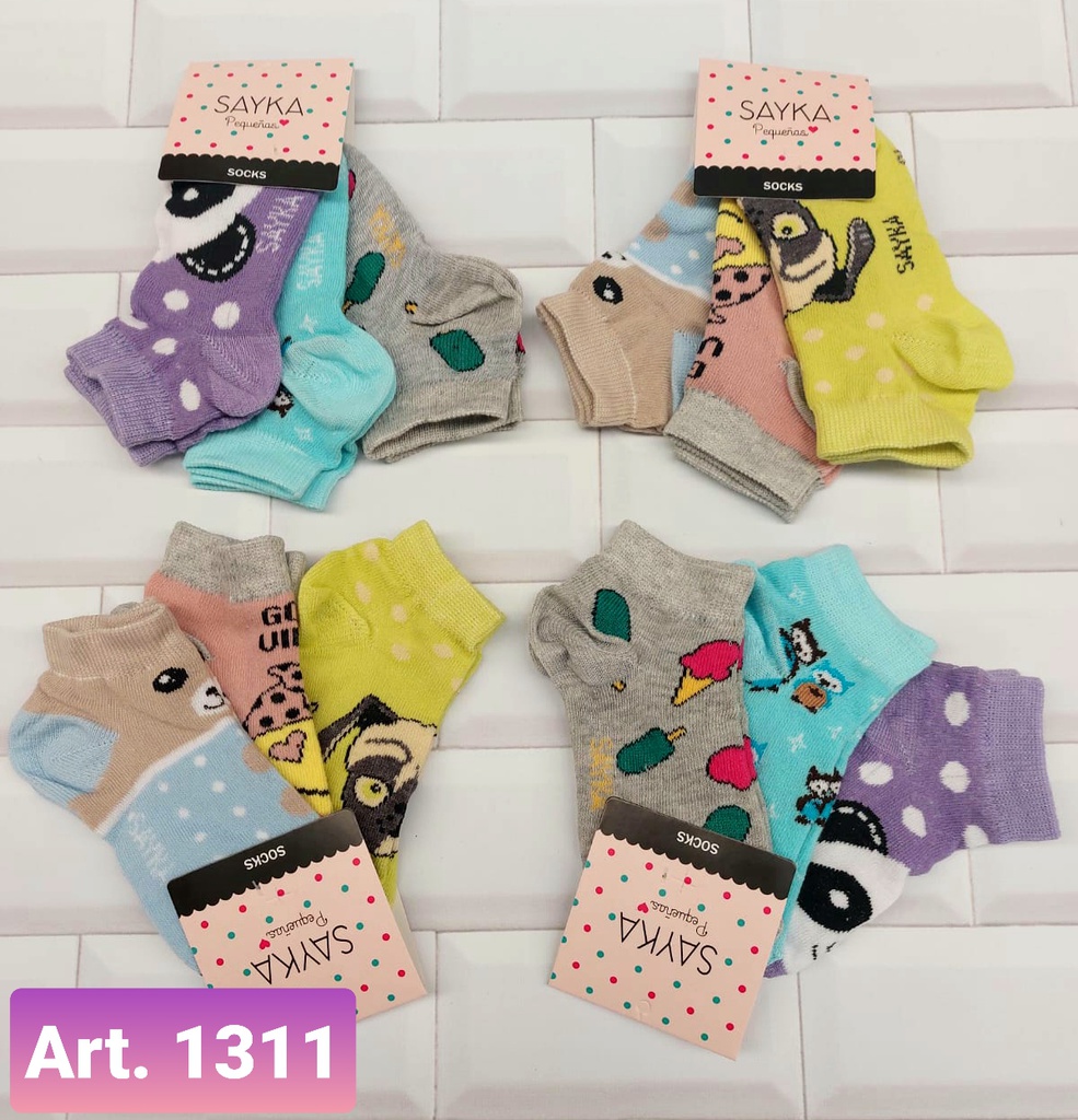 PACK X 3 SOQUETES NIÑAS ESTAMPADOS ALGODON