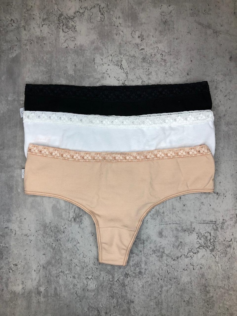 PACK X 3 CULOTELES ALGODON LISA CON PUNTILLA
