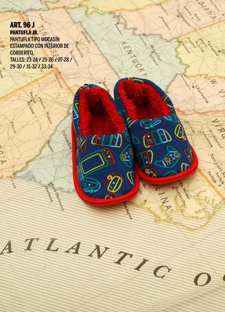 LIQUIDACION ! - INV. PANTUFLA NIÑO TIPO MOCASIN CON CORDERITO ADENTRO ESTAMPADA