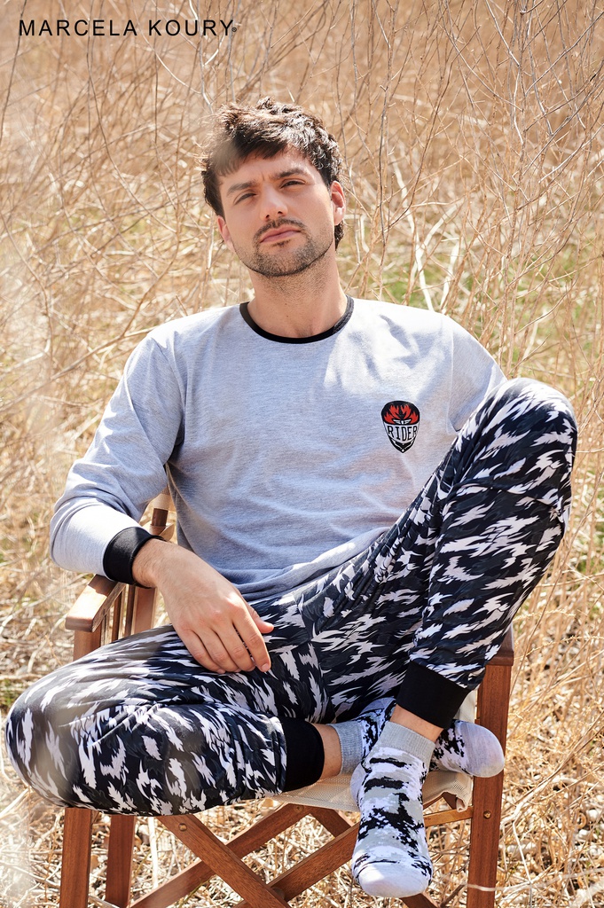 LIQUIDACION ! - INV. PIJAMA CONJUNTO MANGA LARGA DE ALGODON COMBINADO CON PANTALON ESTAMPADO &quot;RIDER&quot;