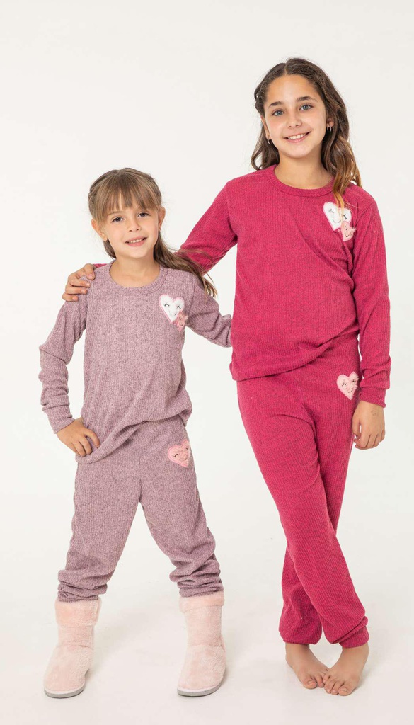 LIQUIDACION ! - INV. PIJAMA NENA EN MORLEY LANILLA CON BORDADO DE PELOS &quot;CUORE&quot;