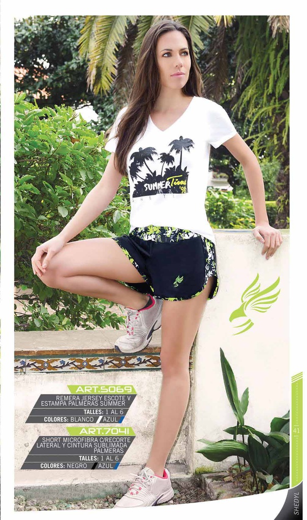 SHORT DAMA LYCRA CON CINTURA Y BORDES ESTAMPA TROPICAL