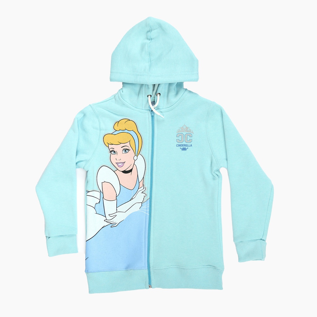  INV. CAMPERA DE FRISA CON CAPUCHA FORRADA Y ESTAMPA CON GLITTER "PRINCESAS"