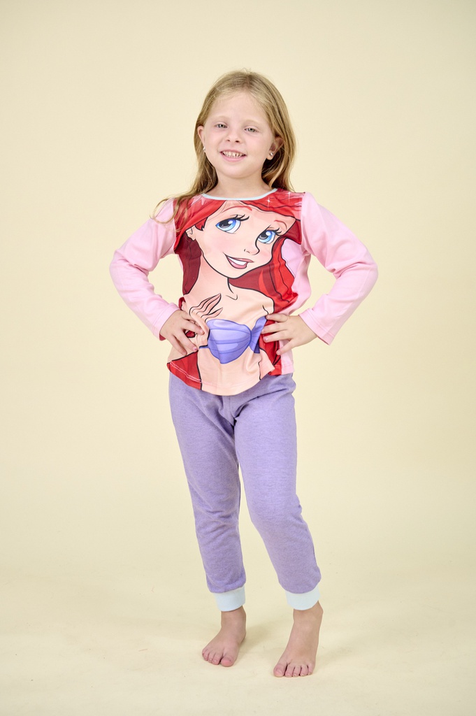 LIQUIDACION ! - INV. PIJAMA ML SUBLIMADO "PRINCESAS SIRENITA ARIEL" DE JERSEY MODAL