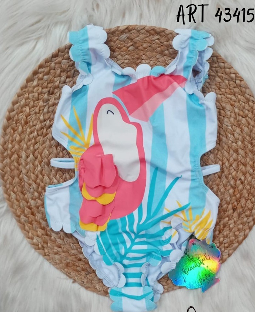 VER. MALLA ENTERA PREMIUM SUBLIMADA &quot;TUCAN&quot; CON FRUNCE EN BRETELES Y TIRAS LATERALES - POSTO