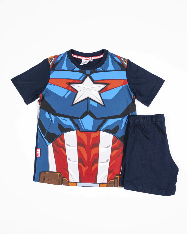 VER. PIJAMA DISFRAZ MANGA CORTA SUBLIMADO &quot;CAPITAN AMERICA&quot; Y SHORT LISO