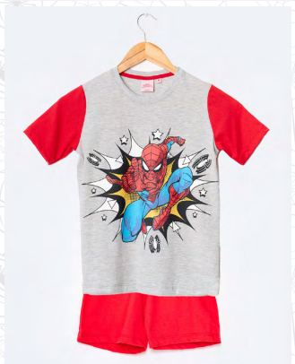 VER. PIJAMA REMERA ESTAMPADA Y SHORT LISO &quot;SPIDERMAN&quot;