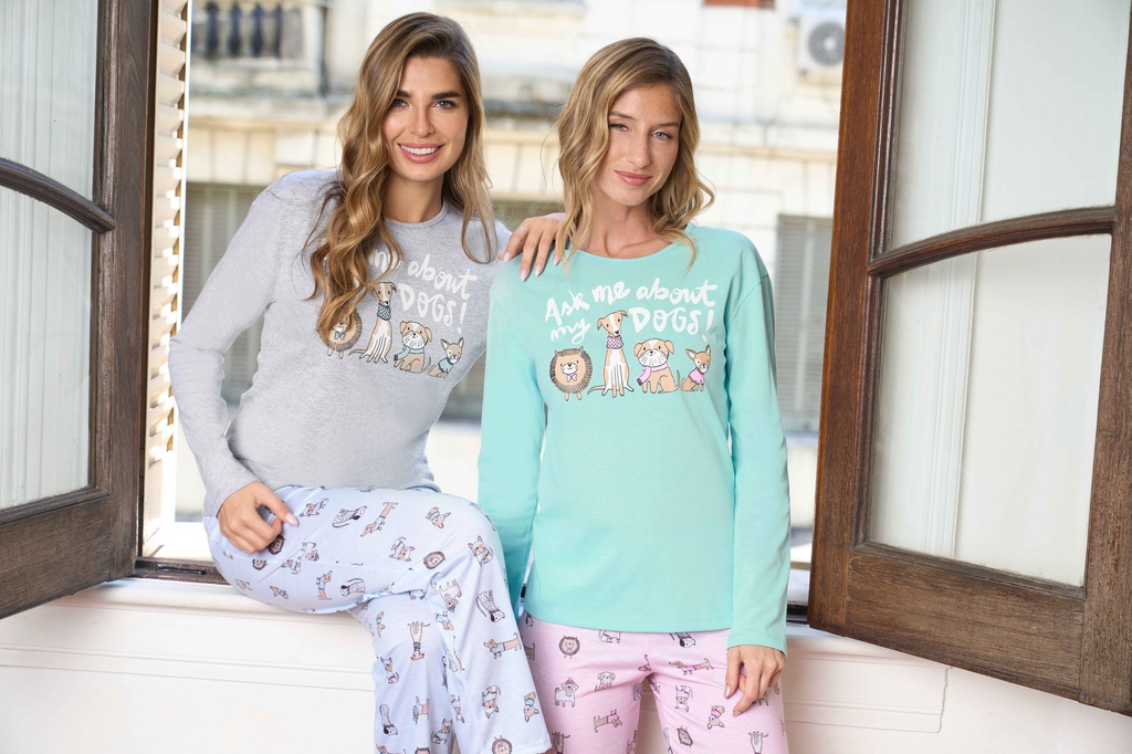 LIQUIDACION ! - INV. PIJAMA DE JERSEY ESTAMPADO "PERRITOS"