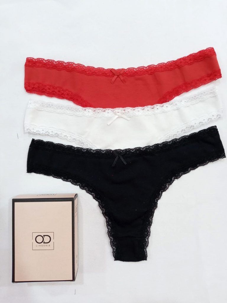PACK X3 COLALES DE ALGODÓN Y LYCRA CON PUNTILLA