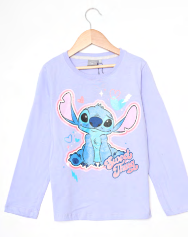  INV. REMERA DE ALGODÓN ESTAMPA CON GLITTER "STITCH"