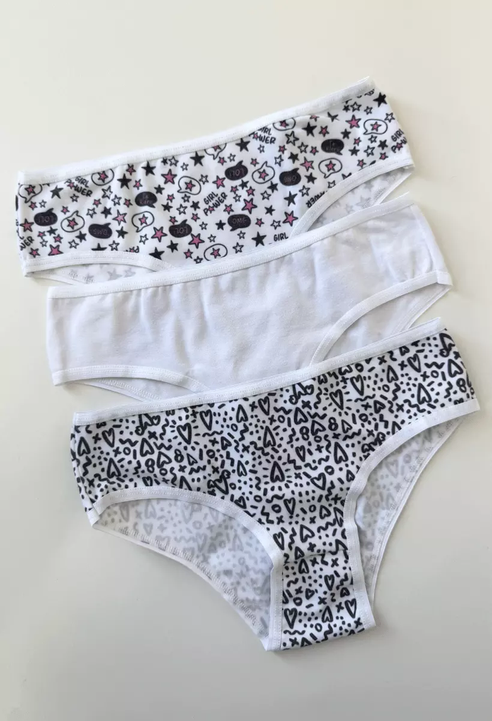 PACK X3 BOMBACHA NENA ALGODÓN Y LYCRA LISA Y ESTAMPADA