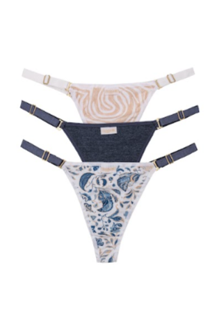 PACK X3 TANGA REGULABLE CAVADA DE ALGODÓN Y LYCRA ESTAMPADA &quot;MEDITERRANEO&quot;