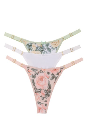 PACK X3 TANGA REGULABLE CAVADA DE MICROFIBRA &quot;ROSAS&quot;