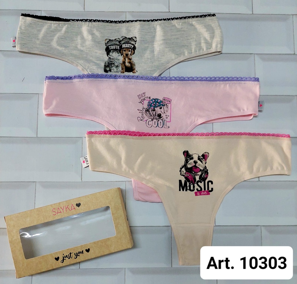 PACK X3 CULOTTE LESS DE ALGODÓN Y LYCRA ESTAMPADA