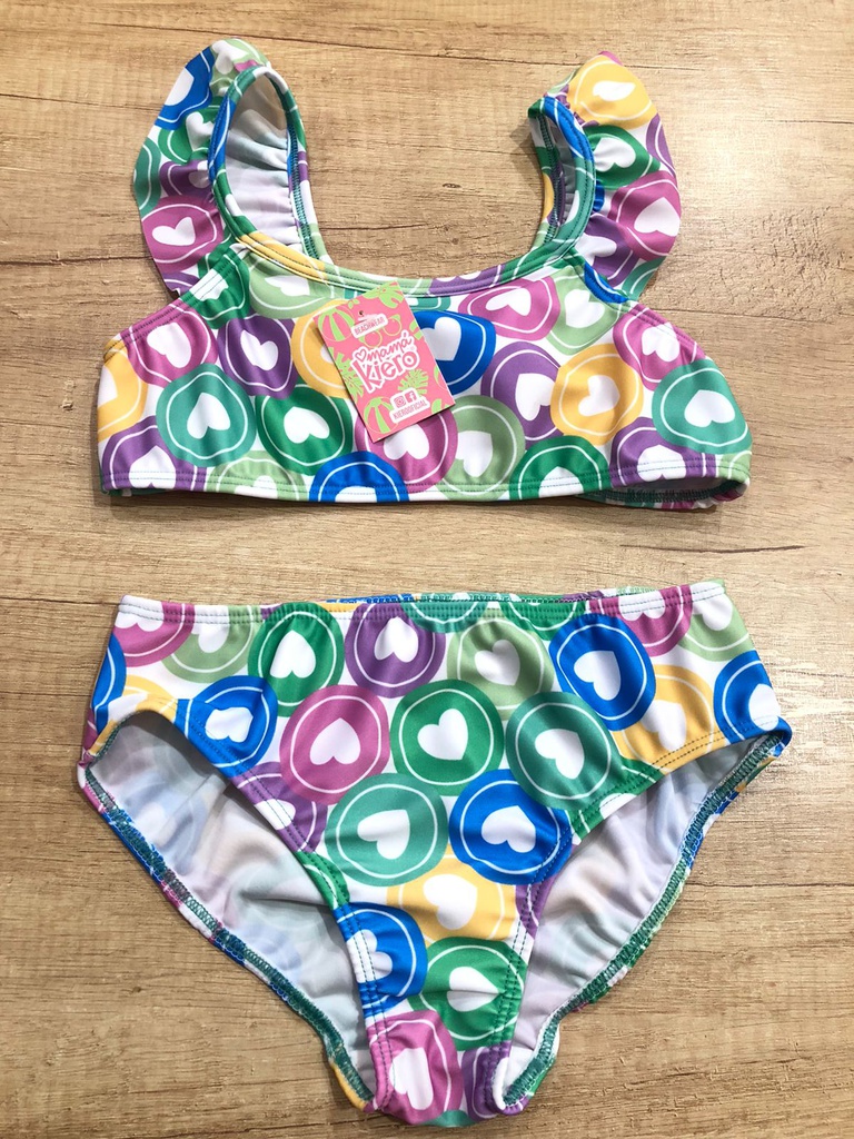 VER. MALLA BIKINI ESTAMPADA CON VOLADOS "CORAZONES"