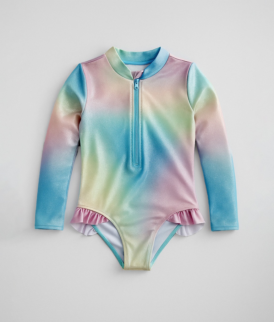 VER. MALLA ENTERA MANGAS LARGAS CON CIERRE Y VOLADOS TORNASOLADO BRILLANTE