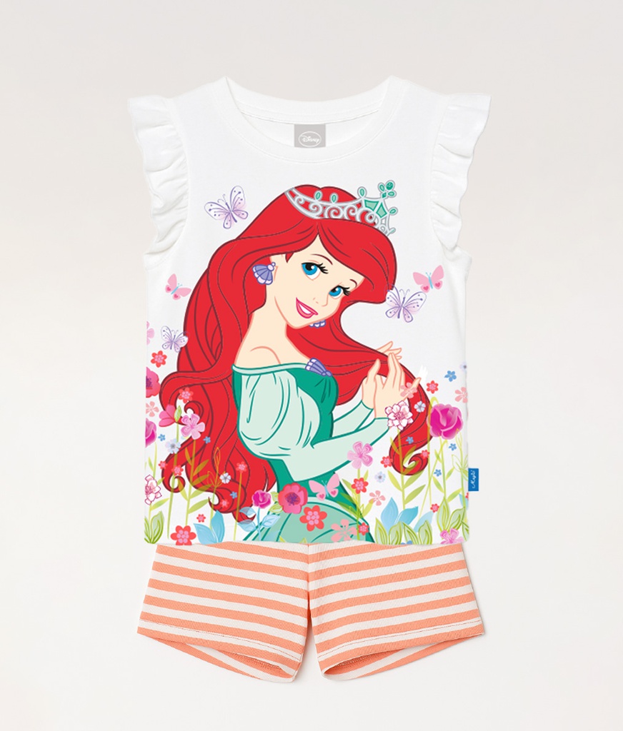 VER. PIJAMA REMERA LISA Y SHORT RAYADO &quot;LA SIRENITA&quot;