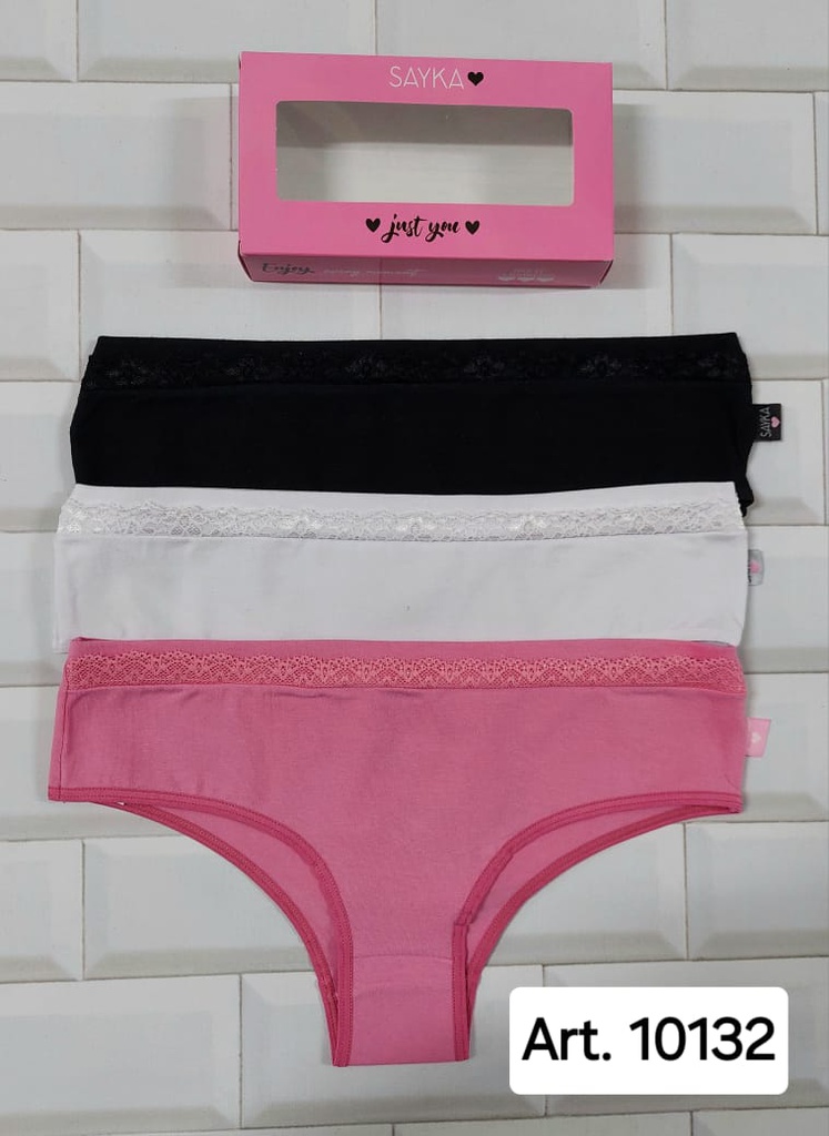 PACK X 3 CULOTTE CLASICO DE ALGODÓN Y LYCRA CON CINTURA Y PUNTILLA