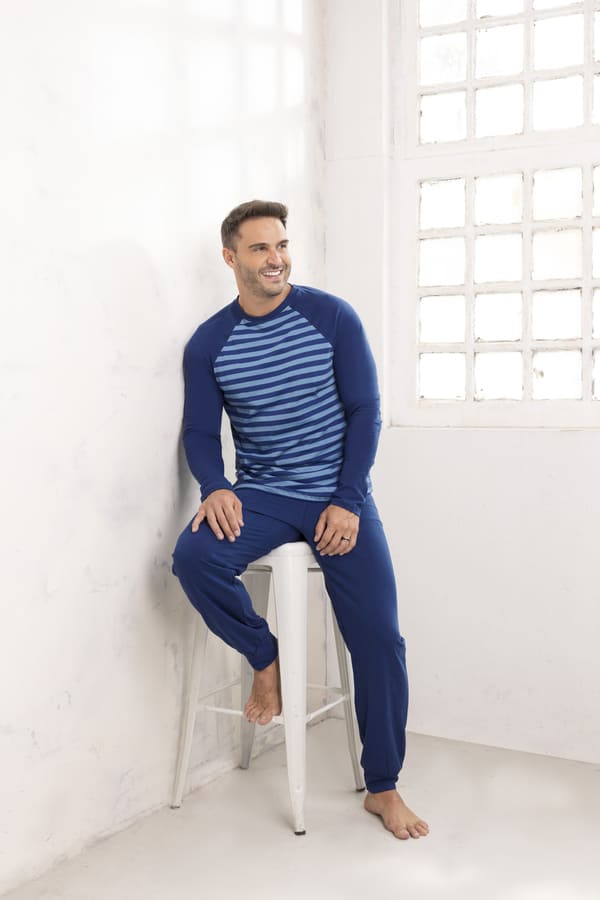 INV. PIJAMA HOMBRE MANGA LARGA RAYADO DE ALGODÓN