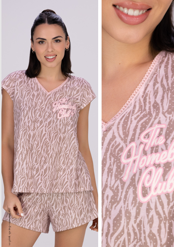 VER. PIJAMA MANGAS CORTAS ESTAMPADO CON DETALLES EN EL CUELLO