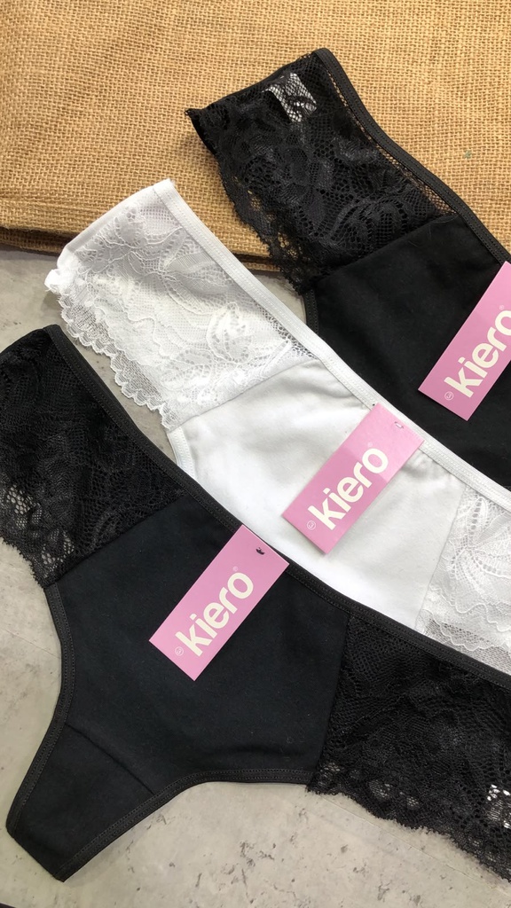 PACK X3 CULOTELESS DE ALGODÓN Y LYCRA LISA CON RECORTES DE PUNTILLA