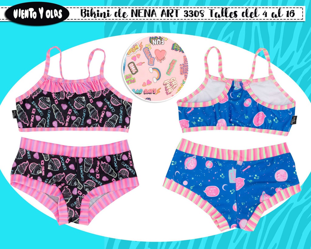 MALLA BIKINI NENA ESTAMPADO HELADOS, NAVE ESPACIAL Y MULTI OBJETOS. 