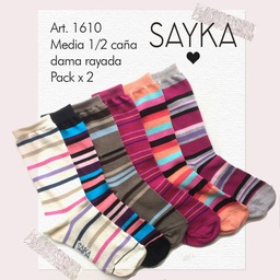 [SAYS1610] MEDIA 1/2 CAÑA MUJER RAYADO PACK X 2