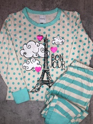 [MAR6006]  INV. PROMO PEQUEÑA MANCHA EN MANGA SIN CAMBIO ! REBAJADO! PIJAMA JERSEY ESTAMPADO "BON JOUR"   INVIERNO