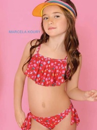 [MKM3421] MALLA BIKINI NENA CONJUNTO ESTAMPADO TOP CON VOLADO Y VEDETINA CON MOÑOS LATERALES &quot;SUNNY DAYS&quot;