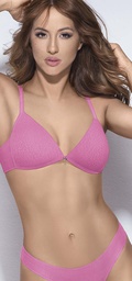 [SIG1300] Conjunto de microfibra fantasía print. Corpiño triangulo soft sin push up con dije corazón strass. Colaless.