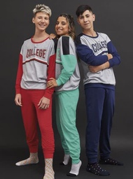 [MKP4115] DESCUENTO 10% LIQUIDACION DE TEMPORADA!  INV. PIJAMA CONJUNTO  TEEN JER.MGA.LGA.OVERSIZE C/EST.REC."COLLEGE"