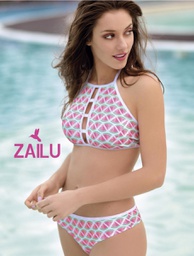 [MKM3349] MALLA CONJUNTO DE TRICOT ESTAMPADO TOP HALTER Y CULOTELES CON DIJE &quot;WATERMELON&quot;