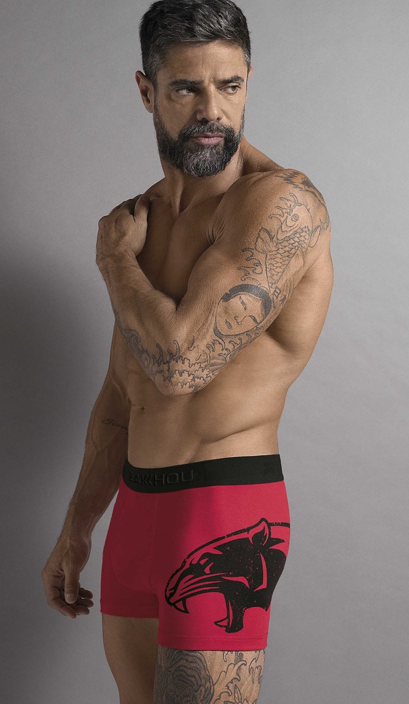 OFERTON! - BOXER ALGODON Y LYCRA LISO, CON ESTAMPA LOCALIZADA PANTERA Y ELASTICO SOBRE RELIEVE NEGRO