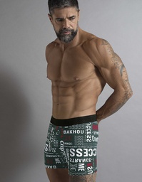 [BAK2045] BOXER ALGODON Y LYCRA, ESTAMPADO TIPOGRAFIAS Y ELASTICO SOBRE RELIEVE NEGRO