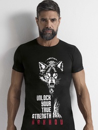 [BAK3163] CAMISETA MANGA CORTA ESCOTE REDONDO DE JERSEY Y ALGODON, CON ESTAMPA LOBO