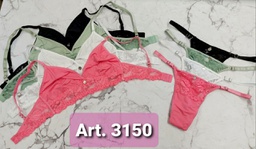 [LALU3150] CONJUNTO BRALETTE MICROFIBRA CON ENCAJE Y COLALES REGULABLE LISO