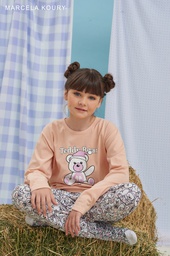 [MKP4206] DESCUENTO 10% LIQUIDACION DE TEMPORADA!  INV. PIJAMA CONJUNTO MANGA LARGA DE ALGODON ESTAMPADO "TEDDY"