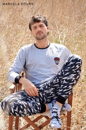 [MKP4207] DESCUENTO 10% LIQUIDACION DE TEMPORADA!  INV. PIJAMA CONJUNTO MANGA LARGA DE ALGODON COMBINADO CON PANTALON ESTAMPADO "RIDER"