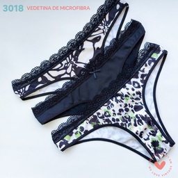 [VTG3018] PACK X 3 VEDETINAS DE MICROFIBRA ESTAMPADA PUNTILLA EN CINTURA