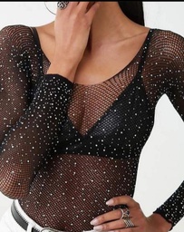 [BODYSTRASS] BODY STRASS - BODY DE RED NEGRO CON APLIQUES DE BRILLOS