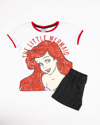 [DIS82532] VER. PIJAMA DE ALGODON MANGA CORTA REMERA ESTAMPA GASTADA "LA SIRENITA" Y SHORT LISO